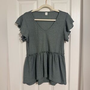 Ruffled Peplum Grey/Green Top
